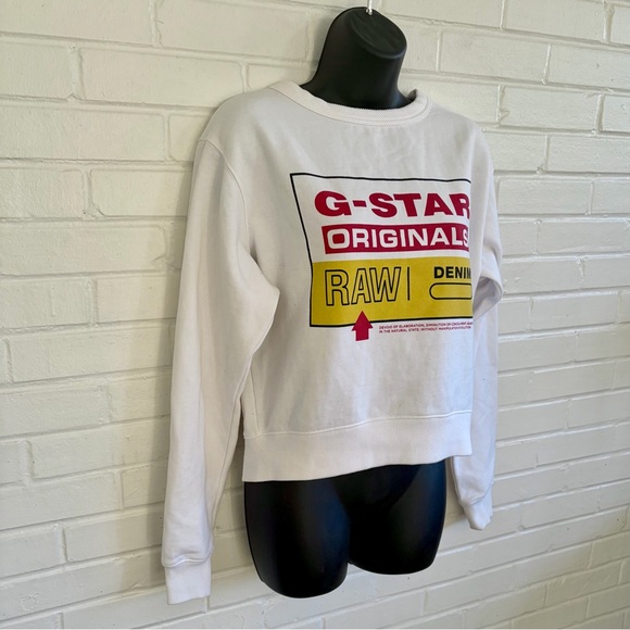 G-Star Raw Cropped Graphic Sweatshirt in White, SZ S LIKE NEW - Picture 7 of 12